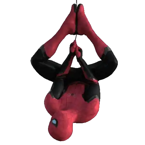Spider-Man hanging from a web. Drag to pull him.